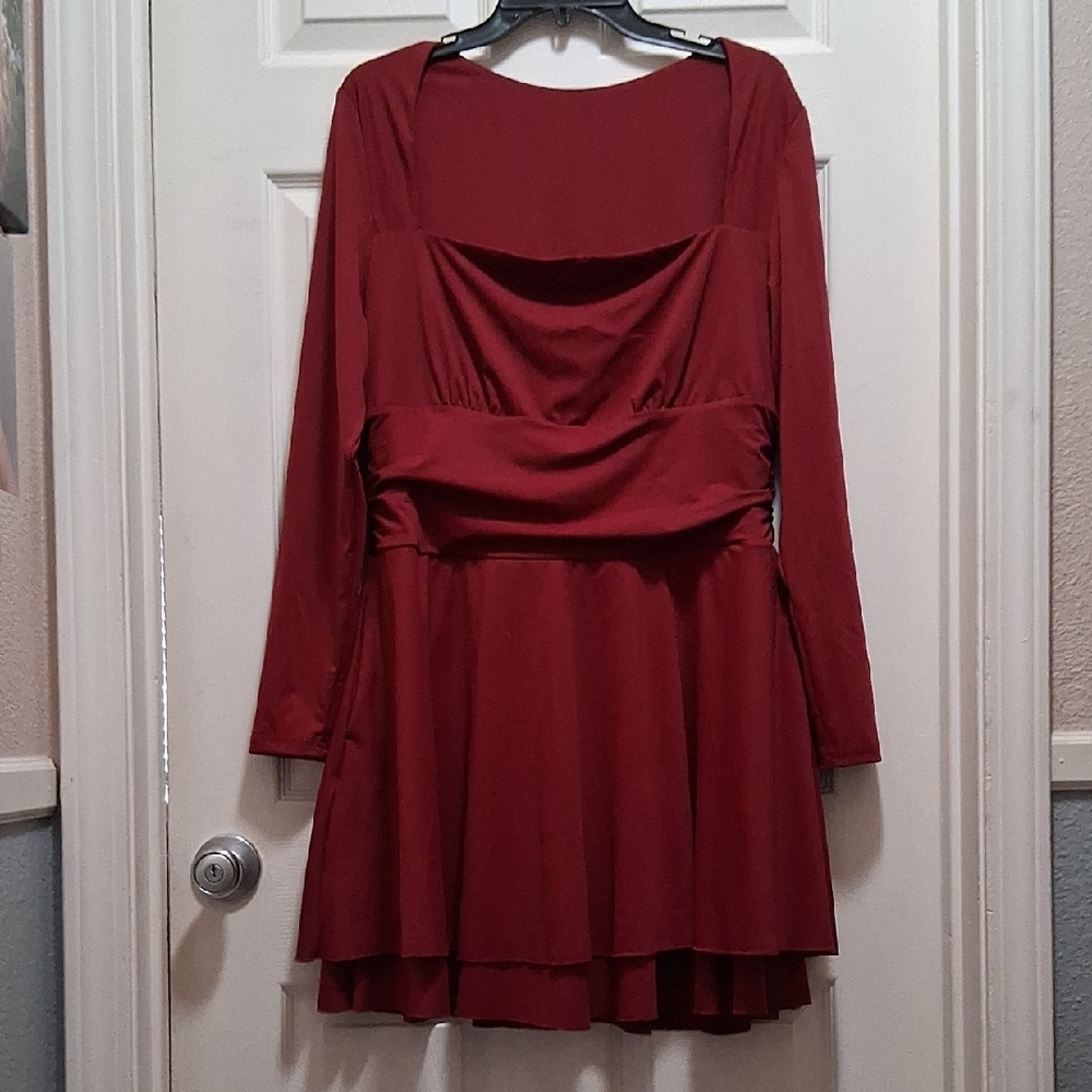 New Without Tags Burgandy Ruched Side Panel Skater Dress Women's Size XL